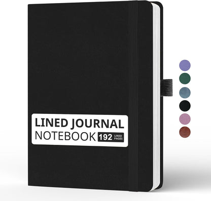 Blank Journal Notebook, A5, 192 Pages 100 GSM Thick Sketch Book for Women Men, Hardcover Leather Unlined Journaling for Work, Notebooks for Writing, 5.8 inches x 8.5 inches (Black)