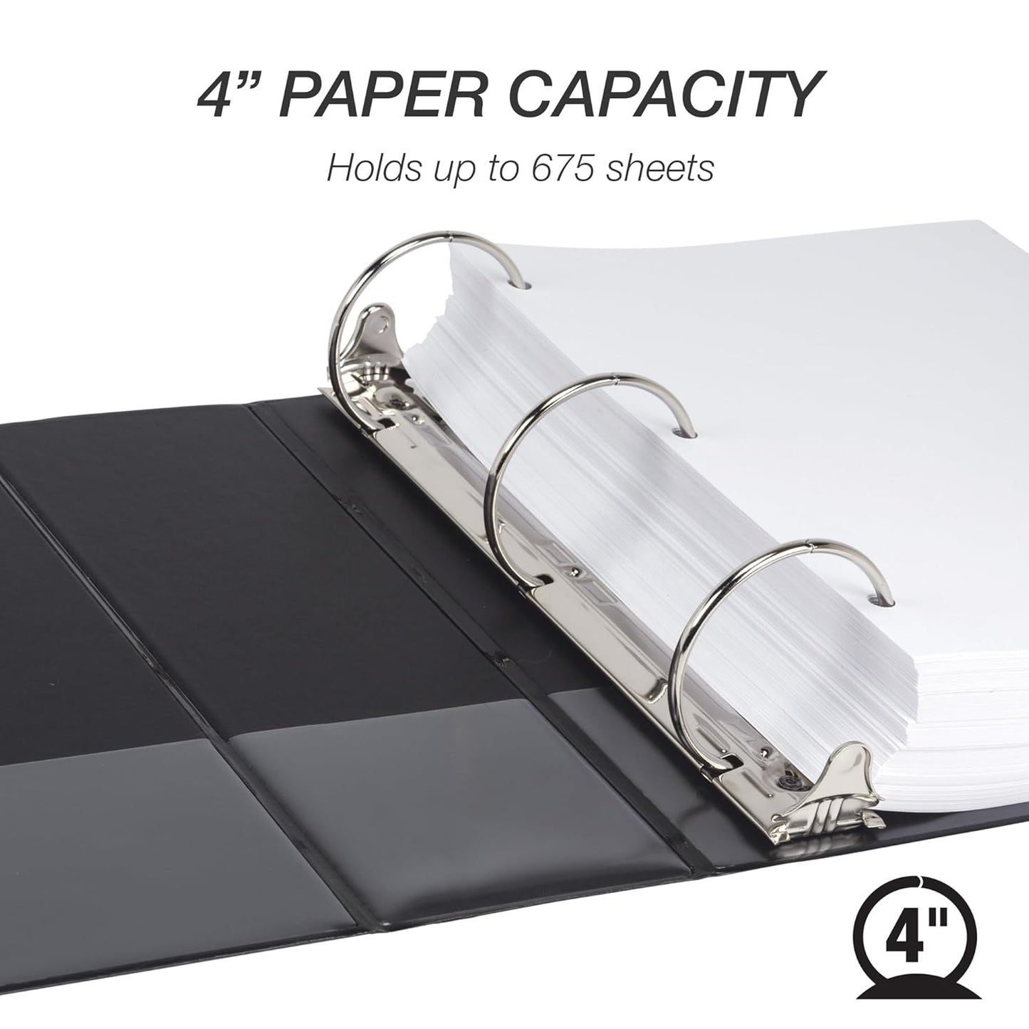 Samsill 3 Inch 3 Ring Binders, Economy Round Ring, Clear View Cover, 550 Sheet Capacity - for School, Home, Office - Black, 4 Pack