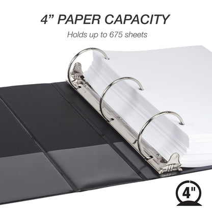 Samsill 3 Inch 3 Ring Binders, Economy Round Ring, Clear View Cover, 550 Sheet Capacity - for School, Home, Office - Black, 4 Pack