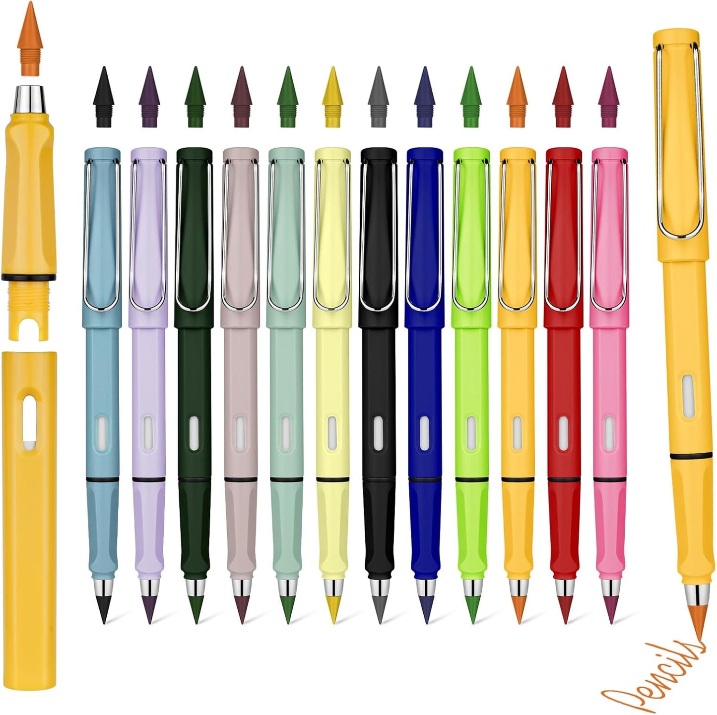 Ainiv Inkless Pencil with Eraser - 5 Sets Infinity Pencil, Reusable with Extra 5 Eraser & 5 Replaceable Nibs for Home, Office & School Writing, Drawing