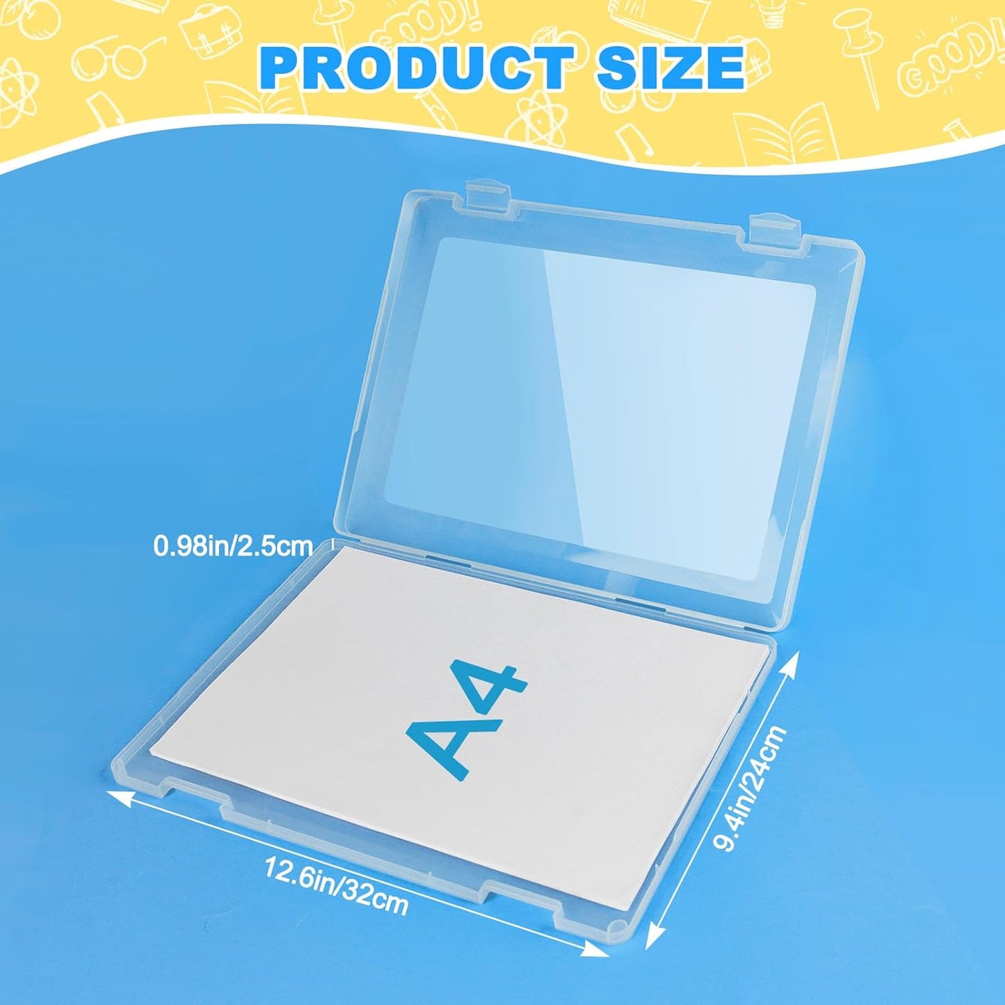 1 Pack A4 File Box Paper Organizers Holder, Transparent Document Paper Project Case, Plastic Paper Storage Container Box File Protector for Magazine, Scrapbook, Office School Supplies