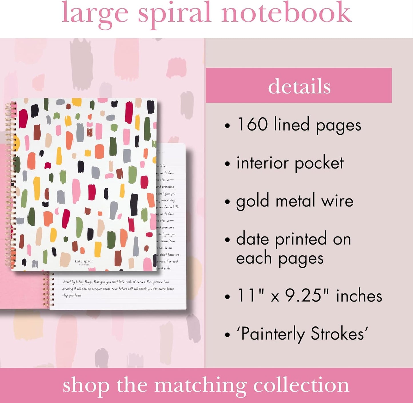 kate spade new york Large College Ruled Notebook, 11" x 9.5" Spiral Notebook with 160 Pages