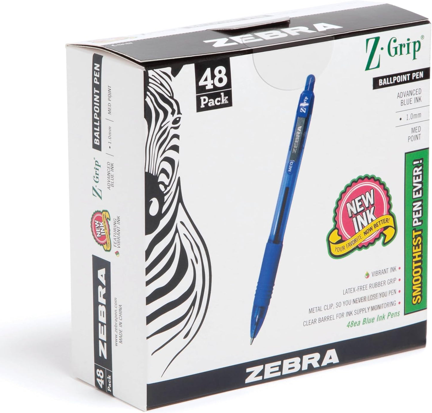 Zebra Pen Z-Grip Retractable Ballpoint Pen, Smooth-Flowing Black Ink, 1.0mm Medium Point, School & Office Supplies, Ideal for Note-Taking, Journal and Planner Use, 18-Pack (22218)