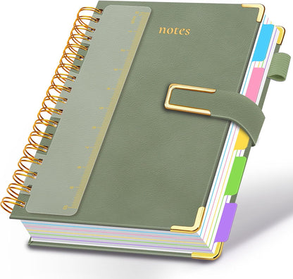 Hardcover Spiral Notebook College Ruled, 8"x10" Leather Journal Notebook with Magnetic Closure, 300 Pages 5 Subject Notebook with Dividers Tabs Journal for Women Men, Work, School(Rose Red)