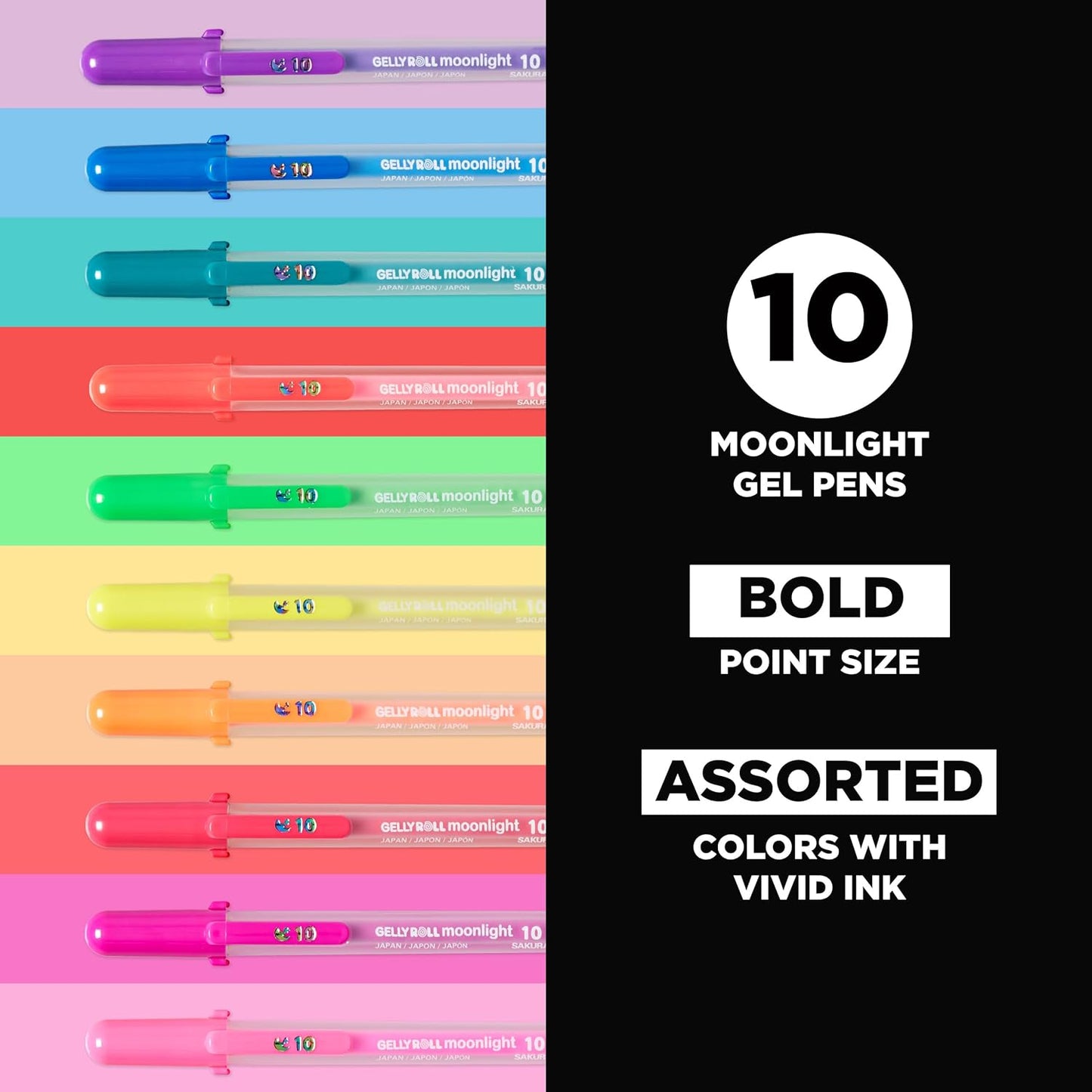SAKURA Gelly Roll Moonlight Gel Pen Set, Bold Tip, Opaque Colors, 10 PK 38176