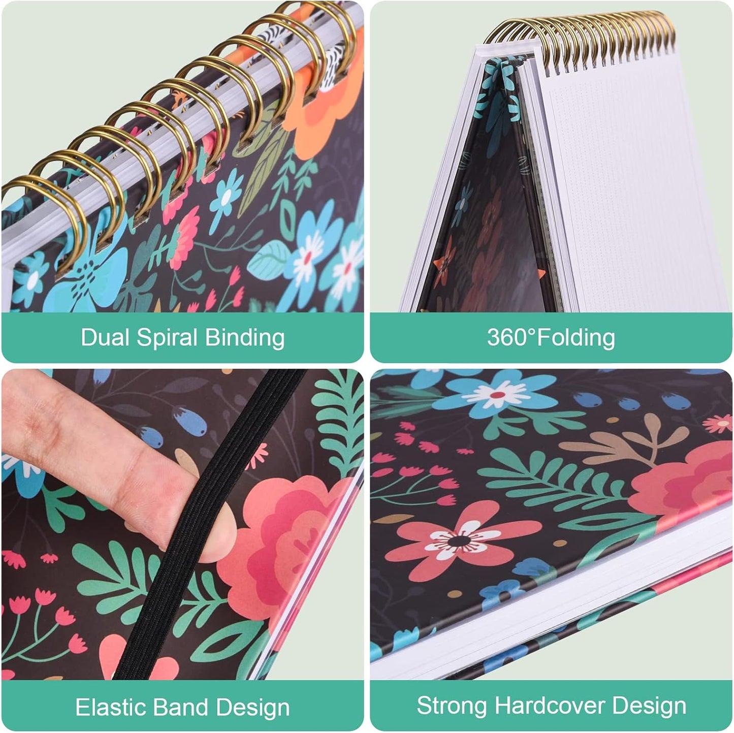 Spiral Notebook, 4 Pack A5 Lined Journal for Women, Hardcover Spiral Journal with 2 Pockets, College Ruled Notebooks, Cute Notebook for Office, School Supplies, Gifts (160 Pages, 6.3" x 8.46")