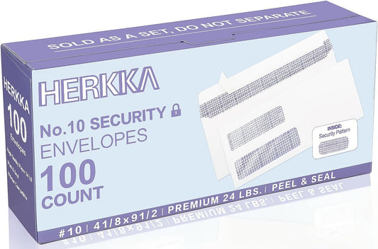 1000 Pack #10 Double Window Security Self-Seal Envelopes - Suitable Size for Multiple Business Statements, Quickbooks Invoices, and Return Envelopes, Size 4-1/8 x 9-1/2 - White - 24 LB