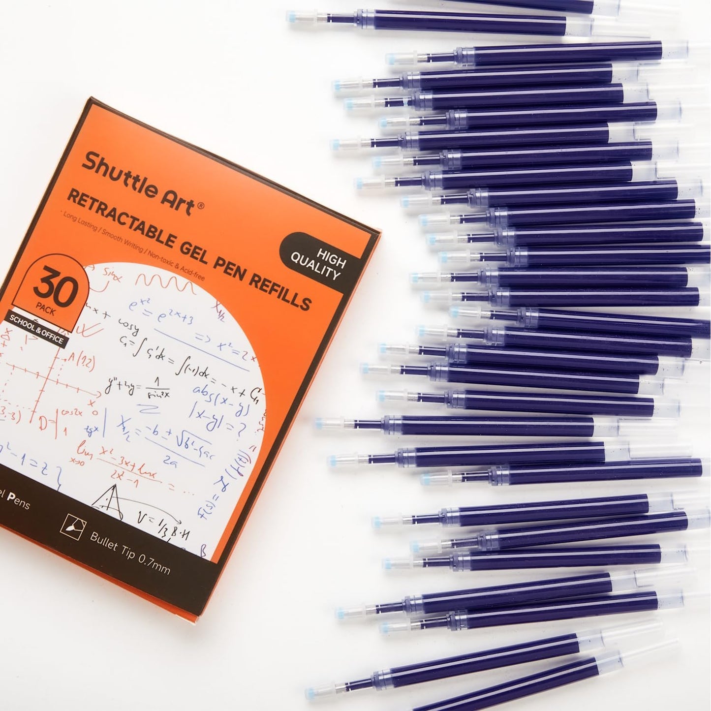 Retractable Gel Pen Refills, Shuttle Art 30 Pack Black Rollerball Gel Ink Pens Refills, Bulk Set, 0.7mm Fine Point for Writing Journaling Taking Notes School Office Home