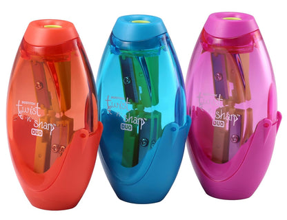 Bostitch Office Twist-N-Sharp Manual Pencil Sharpener, 2 Holes for Standard and Jumbo Pencils with Ratchet Technology, 1 Sharpener Random Color