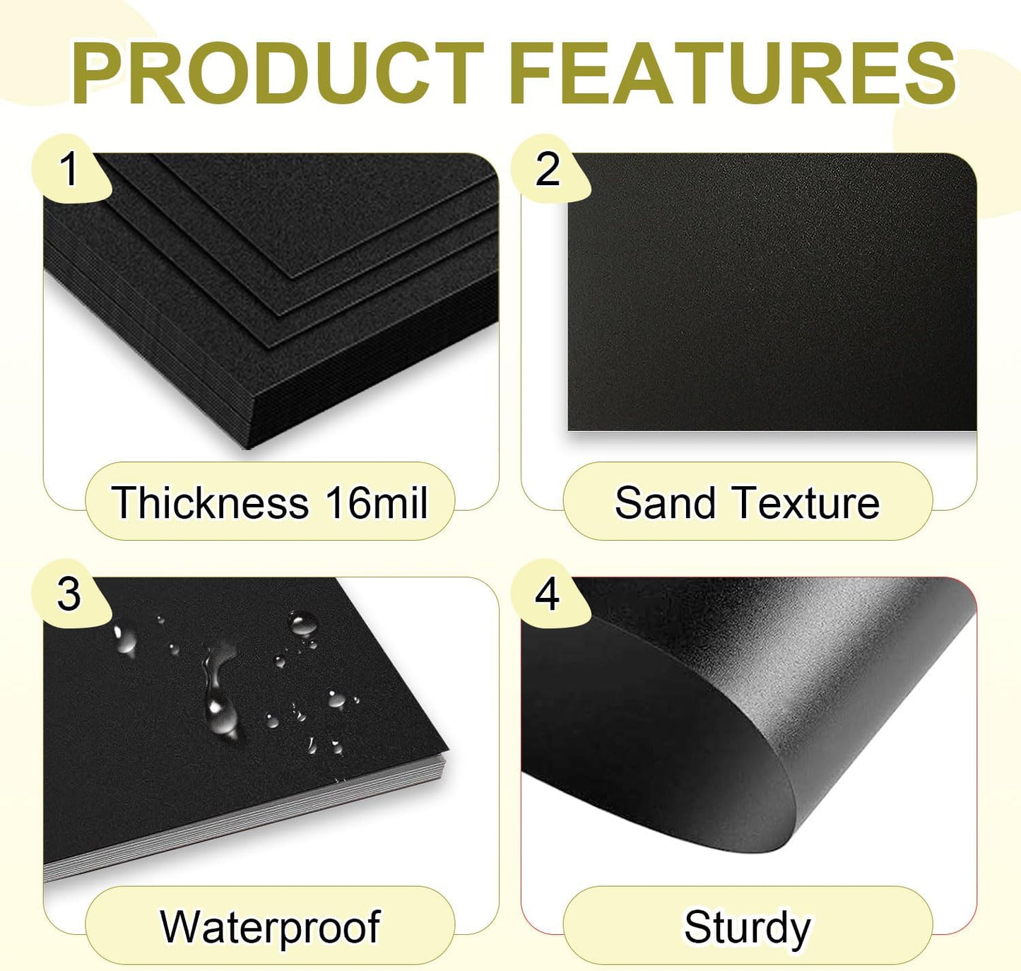 HOUYEE 100 Pack 16 Mil Poly Binding Covers,Sand Texture Binding Presentation Covers,8.5x11 Inches,Letter Size,Black,Square Corners,Un-Punched