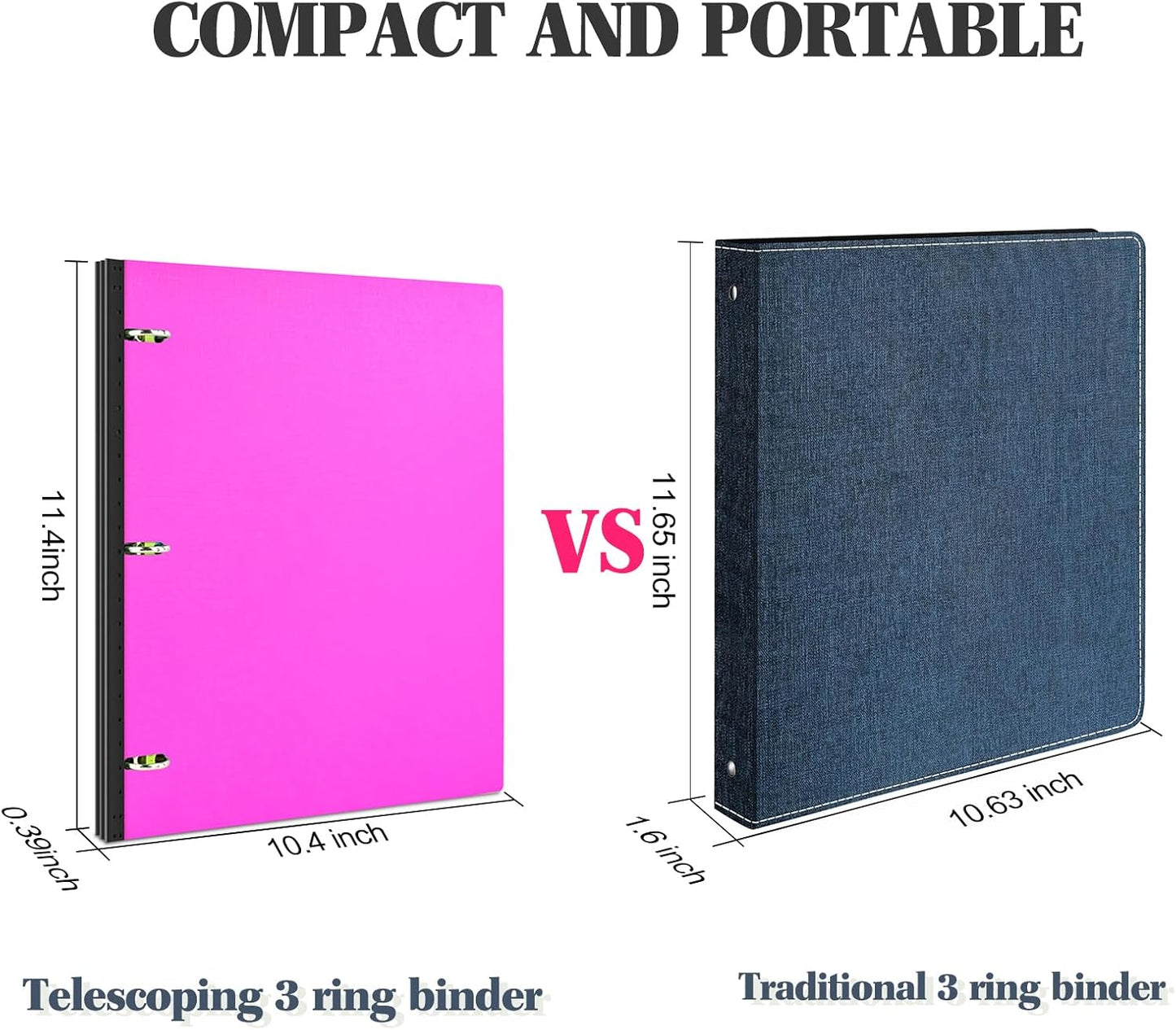INFUN Telescoping 3 Ring Binder - 4PCS, Portable Plastic 3 Ring Binder with Telescoping Spine, Binders with Foldable Front Cover Holds 8.5"x11" Paper for School, Office, Homes