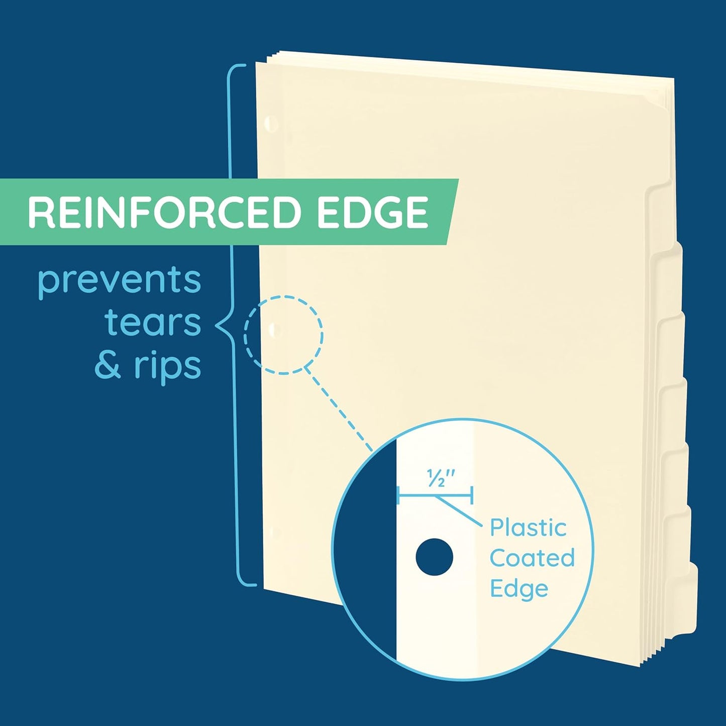 Blue Summit Supplies 3 Ring Binder Dividers with Reinforced Edge, 1/8 Cut Tabs, Letter Size, 3 Hole Punch Section Index Dividers for Binders, Manila, 96 Pack