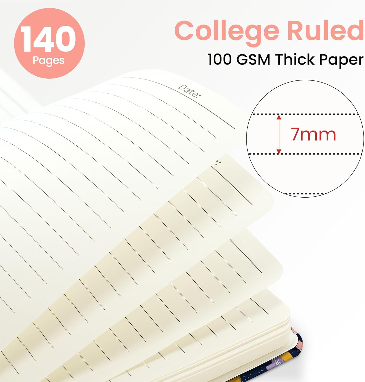 ZOTIA Lined Spiral Journal for Women, A5 Pretty Hardcover Notebook for Work, School & Office Writing, Aesthetic Writing Journal College Ruled, 140 Pages, 5.8" x 8.3", Twilight Bloom