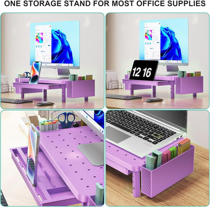 WALI Computer Monitor Stand for Desk, Adjustable Laptop Riser, Desk Monitor Stand Underneath Storage for Office, Home, School Supplies (STT003), 1 Pack, Black