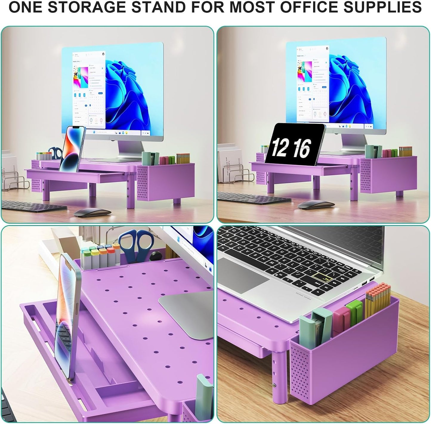WALI Computer Monitor Stand for Desk, Adjustable Laptop Riser, Desk Monitor Stand Underneath Storage for Office, School Supplies (PTT001-B), 1 Pack, Black
