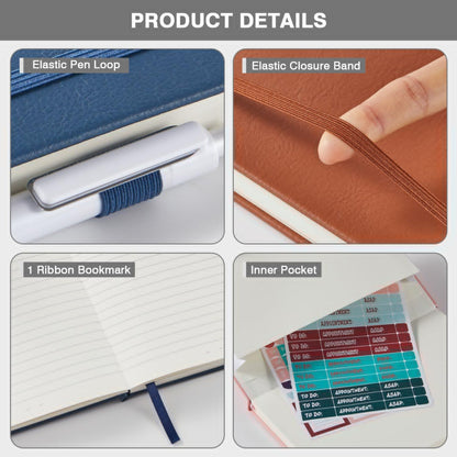 NIRMIRO Small Notebook Journals, 3 Pack Mini Pocket Note pads for Men & Women Writing, A6 Small Leather Notepad 3.7" x 5.7" with Pen, Black, Red, Green