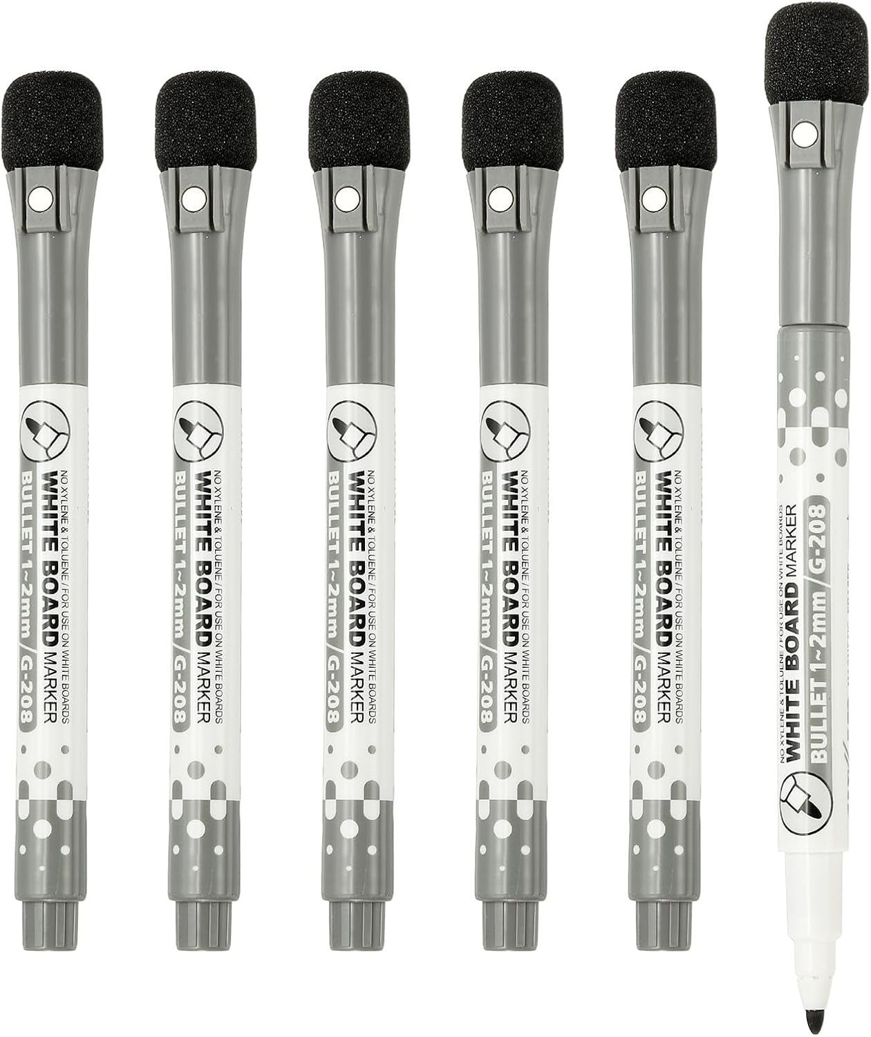 PATIKIL Magnetic Whiteboard Pen, Fine Tip Dry Erase Yellow White Board Markers with Eraser Whiteboard Calendar Supplies for Classroom Office, 6 Pcs, 1-2mm Tip