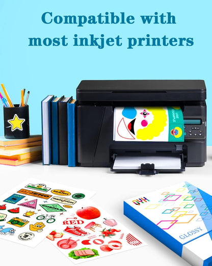QYH Printable Vinyl Sticker Paper for Inkjet & Laser Printer - Matte White Waterproof, 50 Sheets Vivid Colors, Compatible with Cricut, Silhouette, Ideal for Small Business & DIY- 8.5"x11"