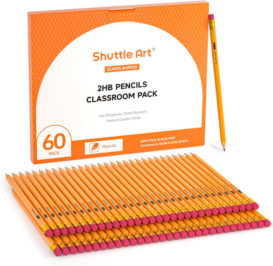 Shuttle Art Wood-Cased #2 HB Pencils, 350 Pack Sharpened Yellow Pencils with Erasers, Bulk Pack Graphite Pencils for School and Teacher Supplies, Writing, Drawing and Sketching