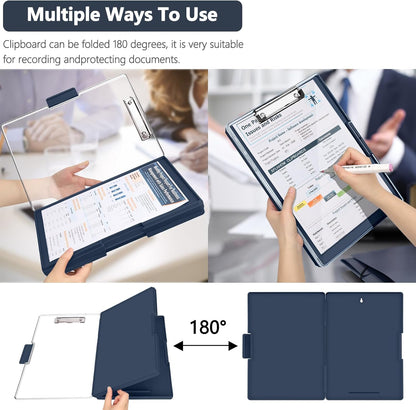 SFLHHDM Clipboard with Storage,Heavy Duty Clip Boards 8.5x11 with 2 Storage Case,Clear Visible Panel Storage Clipboards,Side Opening Nursing Clipboard Folder for Office Supplies-Light Purple