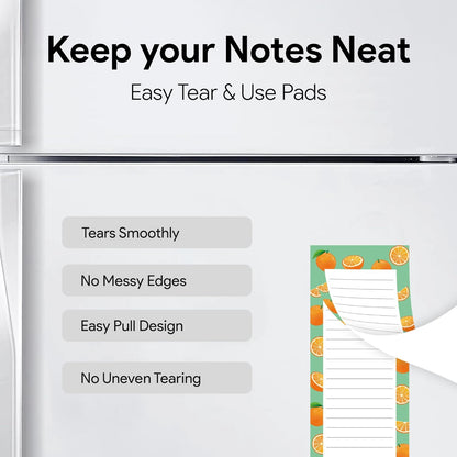 8 Magnetic Notepads – Notepads for Grocery List, Shopping List, To-Do List, Reminders -Strong Magnetic Back- Memo Notepad with Realistic Fruit Designs | 25 Sheets per Pad 7.5 x 3.5 inch (8 Pack)