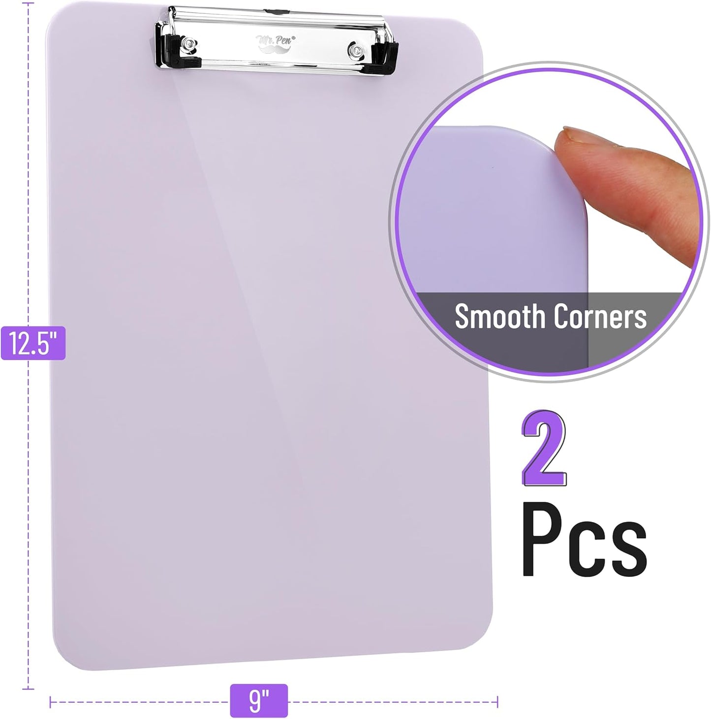 Mr. Pen- Plastic Clipboard, 12.5" x 9", 2 Pack, Clipboard Plastic, Low-Profile Metal Clip with Retractable Hanging Hole