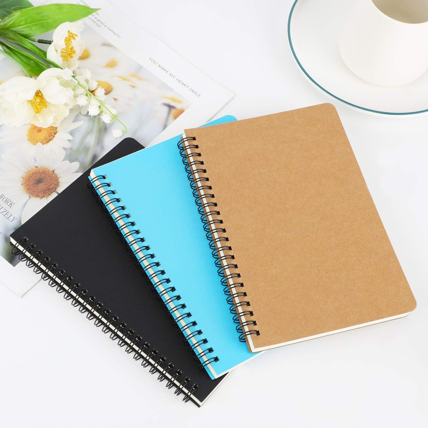 EUSOAR Spiral Lined Notebook, A5 3packs 5.5"X8.3" 120 Pages Lined Travel Notebooks Journal, Memo Notepad Sketchbook, Students College Office Business Diary Ruled Spiral Book Journal-3Colors Covers