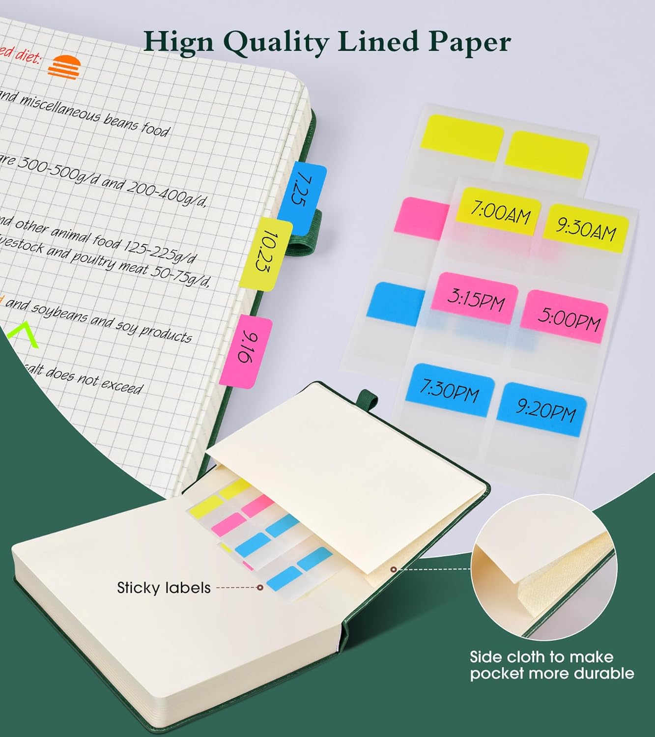 Lined Journal Notebook -365 Pages A5 Thick Journals for Writing Ruled Notebook, Hardcover Leather Journal for Women Men Daily Journal Notebook for Work, Note Taking, 100Gsm Lined Paper( 5.75'' X 8.38'' Green)
