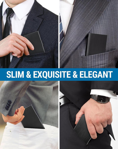 MaxGear Metal Business Card Holder for Men & Women, Professional Stainless Steel Card Case for Business Cards, Slim Purse Name Card Holders with Interior Lining, Buckle Style Shut, Black