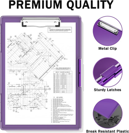 Rimilak Plastic Clipboard with Storage, Side Opening with 2 Compartment, Size 13.3 x 9.4 x 1.5 Heavy Duty High Capacity Nursing Box for Work School & Office Supplies, Black