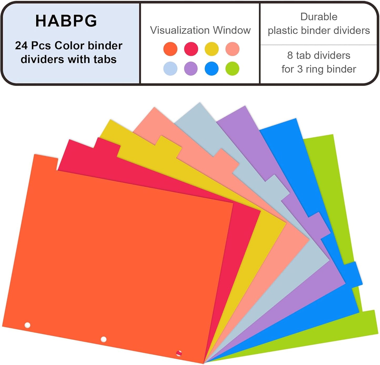 HABGP 16Pcs/2 Set 8 Tab Dividers for 3 Ring Binder, 16 Pcs Multicolor 3 Ring Binder Dividers with Tabs, Page Folder Dividers, Plastic Tabbed File Dividers with Tabs, Three Ring Binder Index Dividers