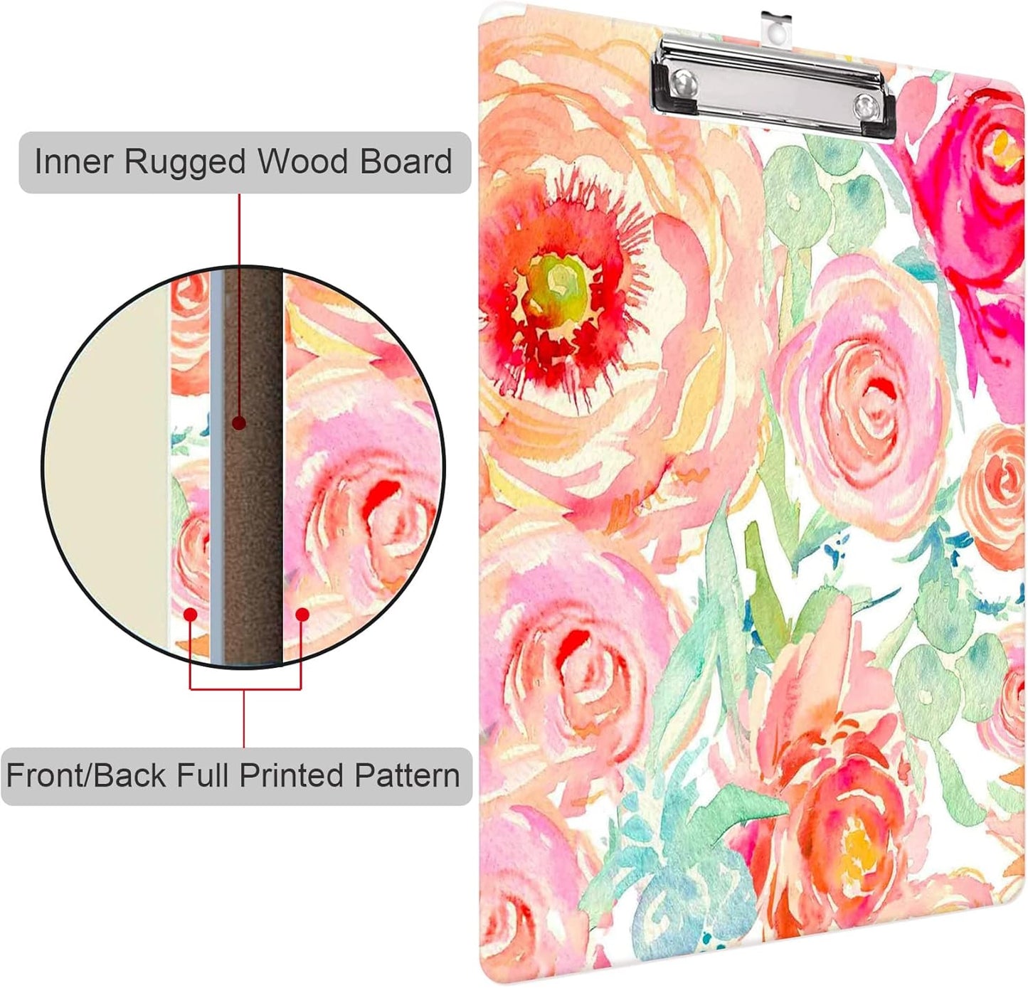 Fashion Clipboard, A4 Letter Size Wooden Decorative Clipboards for Teacher, Nurse, Doctor,Student and Kids, Cute Design for Standard Size 12.2" x 8.9" (C-Pink Purple Marble)