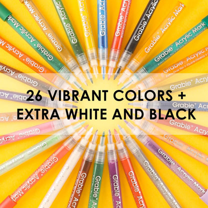 Grabie Black & White Extra Fine Tip Acrylic Paint Marker Set, 6 Pack, 0.7mm Acrylic Paint Pens for Highlights and Fine Details on Drawings, Rock Painting Glass Canvas Wood, White Highlight Markers