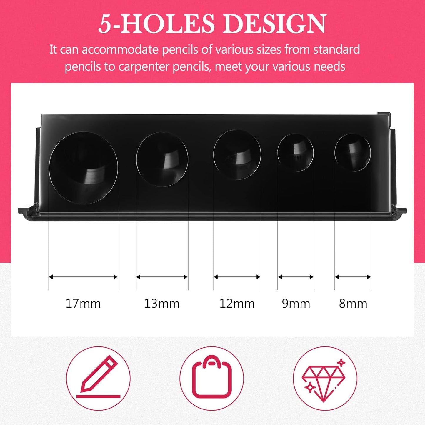 Honoson 2 Pcs 5 Hole Cosmetic Long Point Manual Pencil Sharpener with Plastic Lid Makeup Eyeliner Pencil Sharpener(Black)