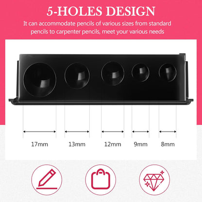 Honoson 2 Pcs 5 Hole Cosmetic Long Point Manual Pencil Sharpener with Plastic Lid Makeup Eyeliner Pencil Sharpener(Black)
