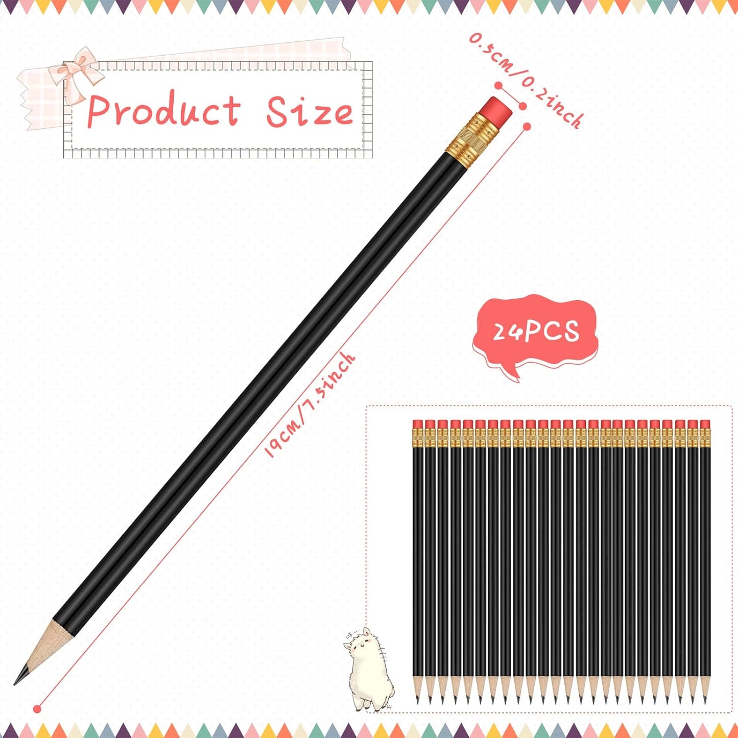 Outus 24 Pieces Round Pencils Cute HB Graphite Wood Pencils Pack with Eraser for School Drawing Sketching Wedding Office Supplies (White)