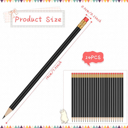 Outus 24 Pieces Round Pencils Cute HB Graphite Wood Pencils Pack with Eraser for School Drawing Sketching Wedding Office Supplies (White)