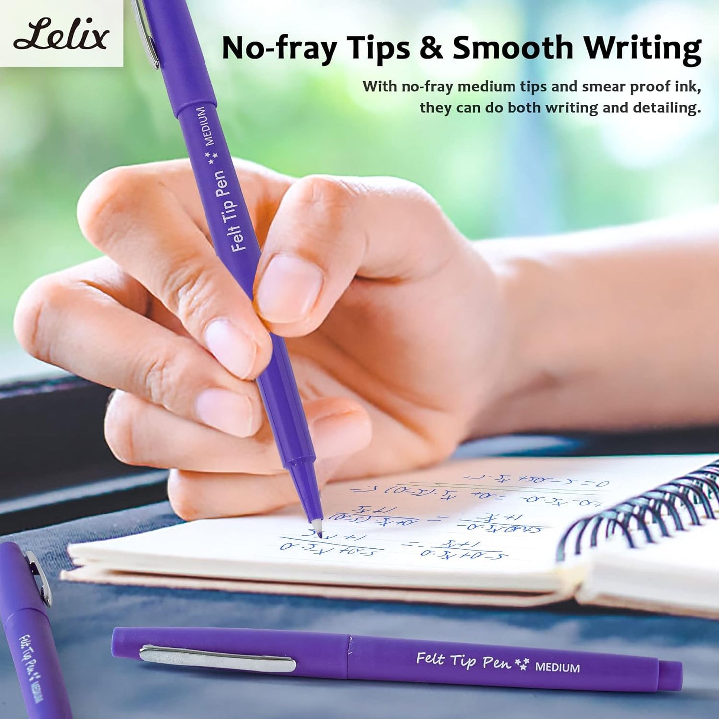 Lelix Felt Tip Pens, 15 Black Pack, 0.7mm Medium Point, Felt Tip Markers Pens for Journaling, Writing, Note Taking, Planner, Perfect for School Office and Art Supplies