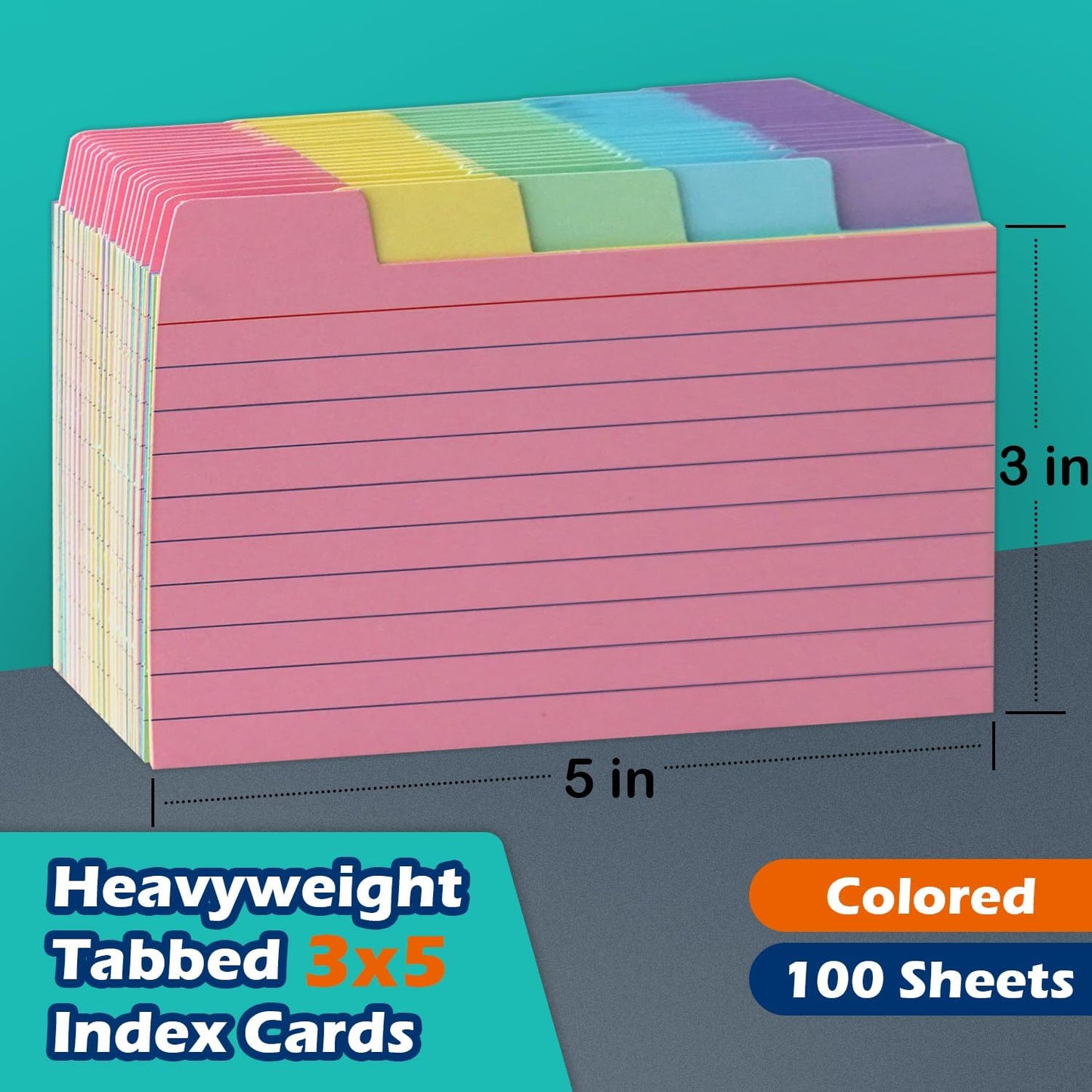 100 Pack Tabbed Index Cards 4x6 Lined Index Card Dividers with Tabs 4" x 6", Colored, 220 GSM Thick Paper