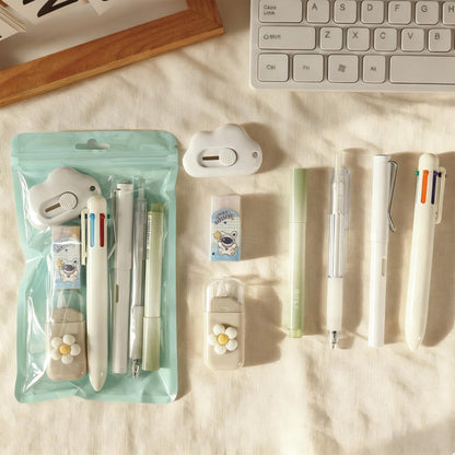 7 Pcs Cute Blue Stationery Set Kawaii School Supplies Office Supplies Including Ballpoint Pens Pencil Sharpener Highlighter Correction Tape Ruler Utility Knife (Blue)