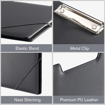 ProCase Clipboard Folder Portfolio, Leather Business Padfolio Organizer Letter Size Professional Folder Binder for Interview Meeting Resume Office Conference School -Black