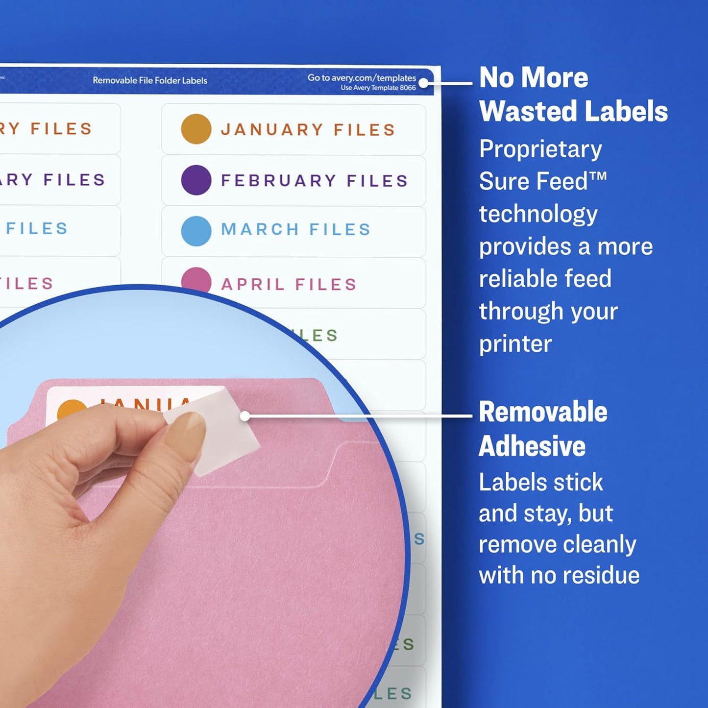 Avery File Folder Labels with Sure Feed, 2/3" x 3-7/16", 750 Printable Labels, Removable, Assorted (6466)