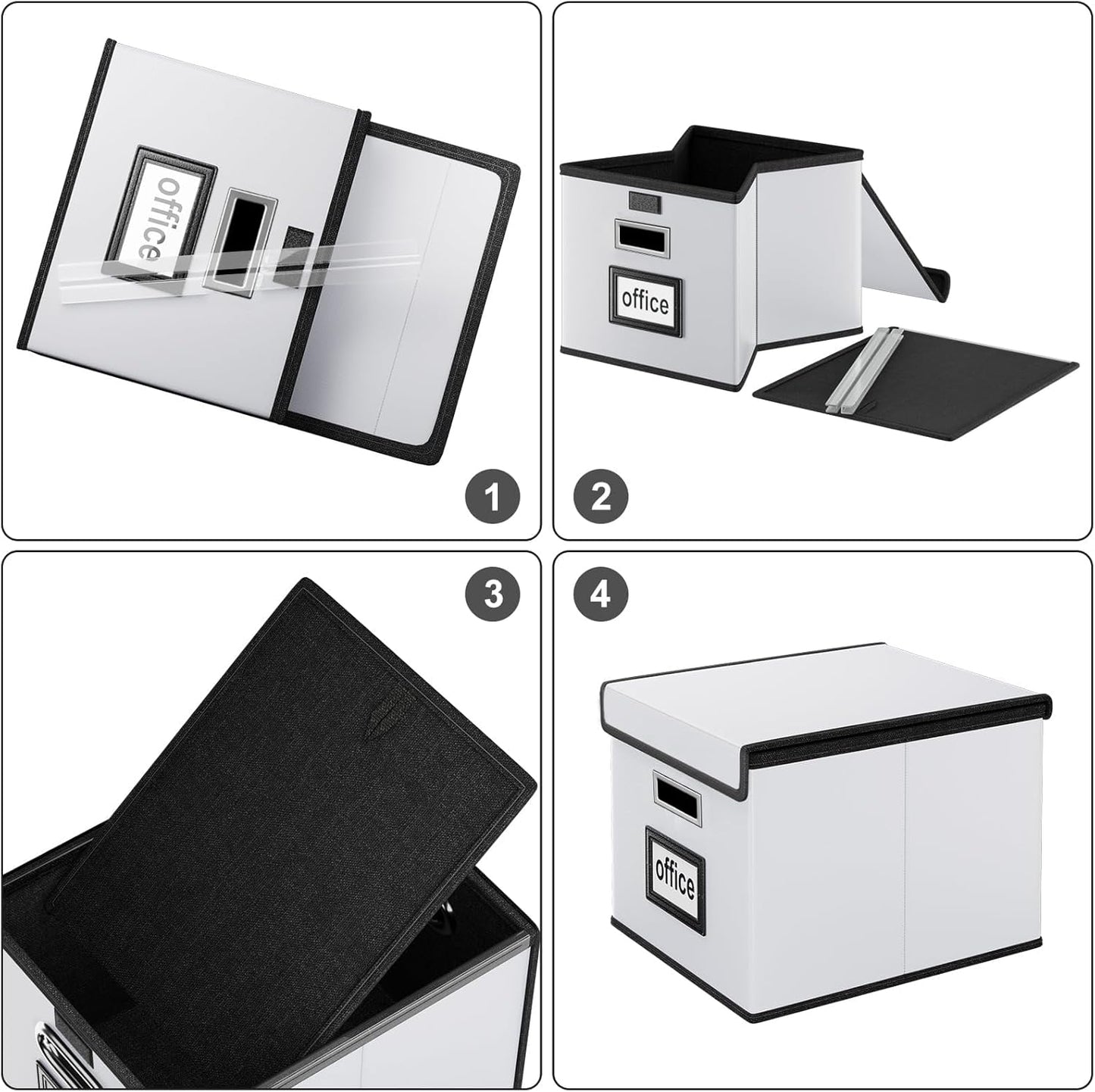 Huolewa Upgraded Portable File Organizer Box with Lid, Collapsible Linen Hanging Filing Storage Boxes with Plastic Slides, Decorative Home/Office Filing System Box for File and Folders Storage (Gray)