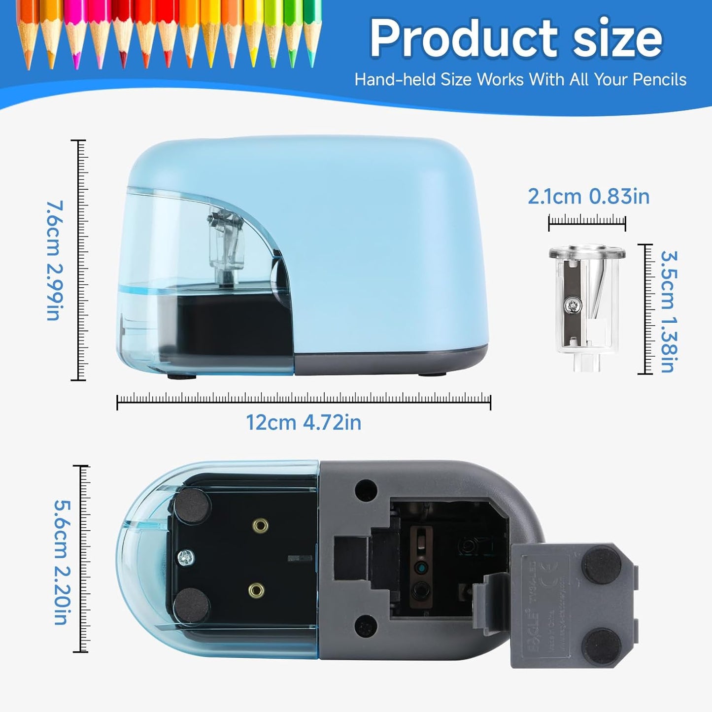 Battery-Operated Electric Pencil Sharpener with LED Light – Compact & Portable Pencil Sharpener for Home, School, or Office Use (Pink)