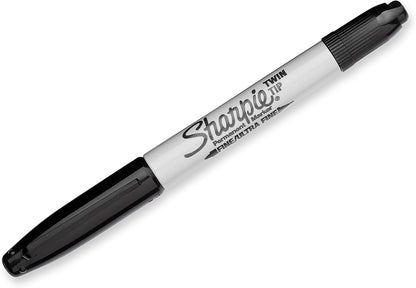 Sharpie Twin Tip Permanent Markers, Fine and Ultra Fine, Black, 4 Count