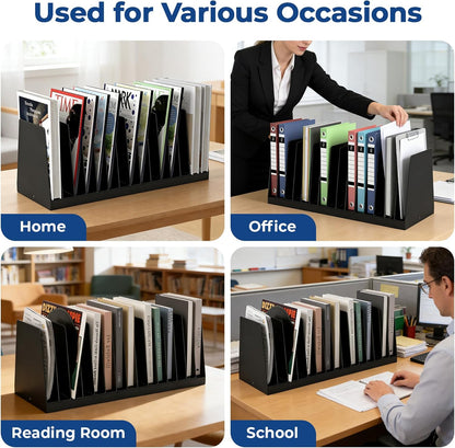 2 Pack Vertical Metal Desk File Organizer, 15 Compartments Desktop Document Sorter & Mail Holder, Heavy-Duty Metal with Scratch & Chip-Resistant Finish for Office, Home, Classroom Use, Black