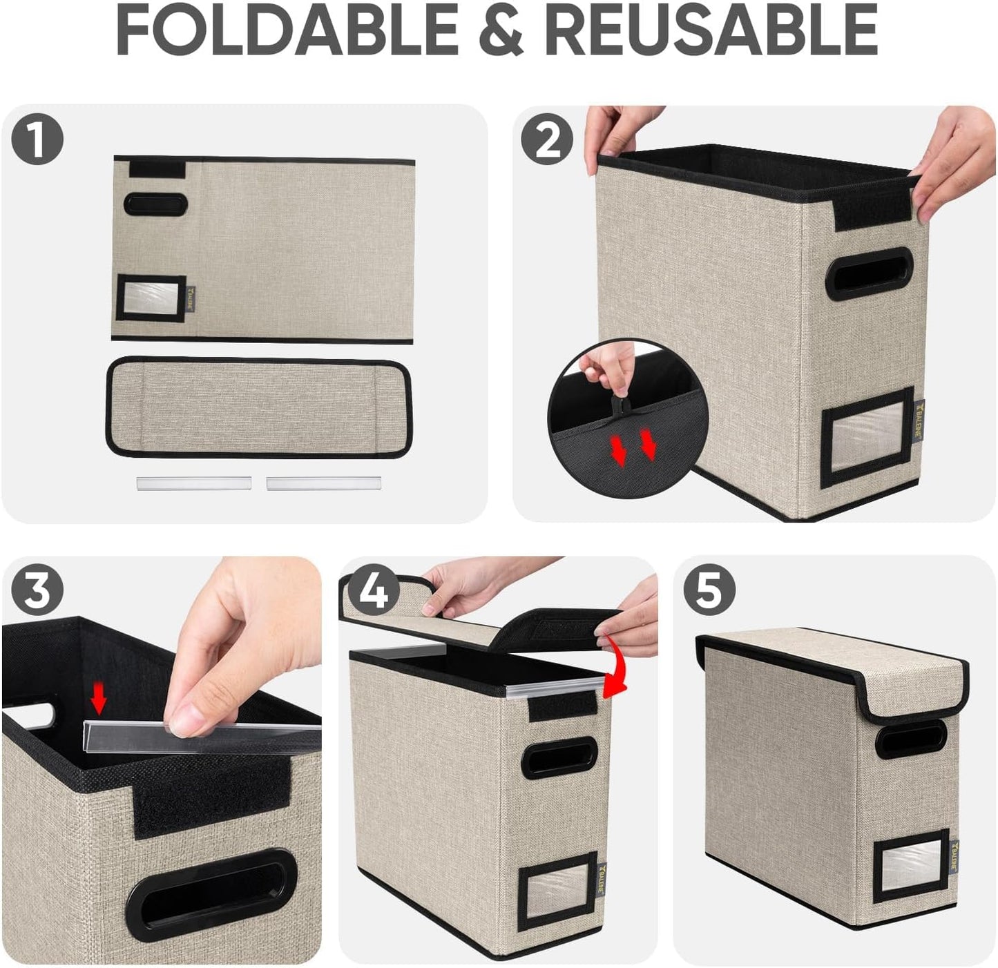 BALEINE File Organizer Box with Lid, Collapsible File Folder Organizer with Plastic Slide, Hanging File Folder Box for Office Document Storage (1 Pack, Black)