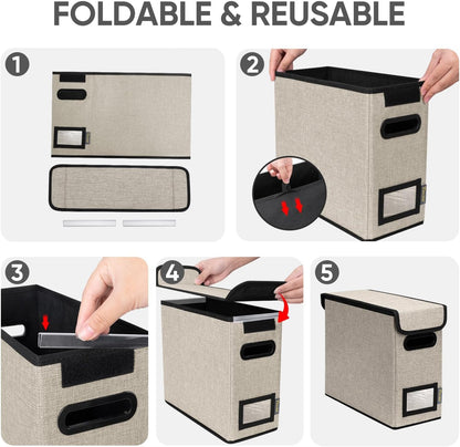 BALEINE File Organizer Box with Lid, Collapsible File Folder Organizer with Plastic Slide, Hanging File Folder Box for Office Document Storage (1 Pack, Black)