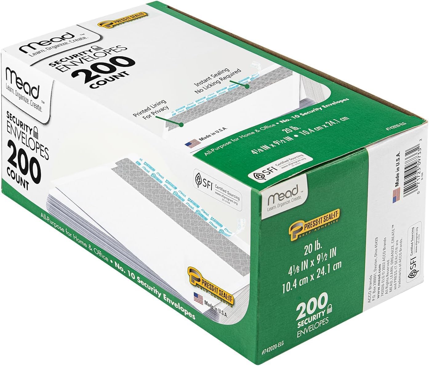 Mead #10 Security Business Envelopes Letter Size 4-1/8" x 9-1/2" – Peel and Seal, Privacy Lined, No-Window, Press-It Seal-It Self-Adhesive for Home & Office Mailing, 45 Count (75026)