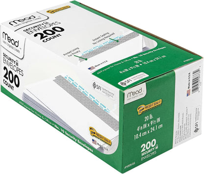 Mead #10 Security Business Envelopes Letter Size 4-1/8" x 9-1/2" – Peel and Seal, Privacy Lined, No-Window, Press-It Seal-It Self-Adhesive for Home & Office Mailing, 45 Count (75026)